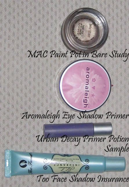 4 primers compare Comparison of Too Faced Shadow Insurance, Urban Decay Primer Potion, Aromaleigh Eye Shadow Primer, and Mac Paint Pot