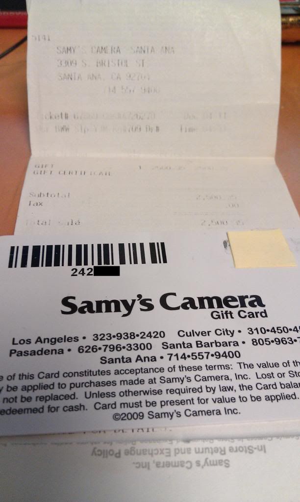 WTS Samy's Camera Gift Card 1483 Value!!!