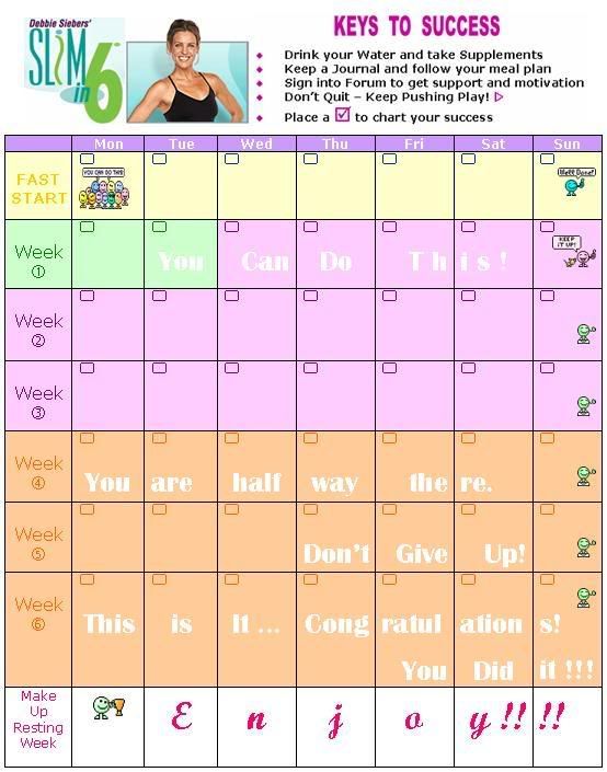 Slim In 6 Workout Calendar My Calendar Template Collection