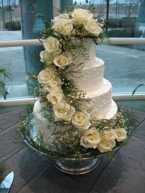 Ultimate white rose wedding cake, August 2009