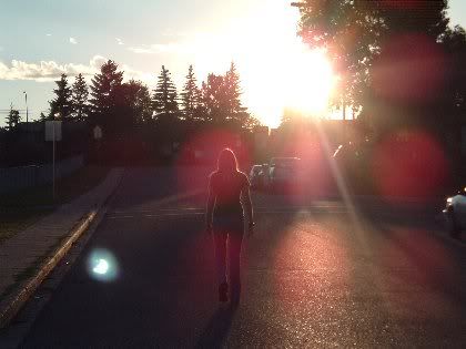 Tessa, walking towards the sun.