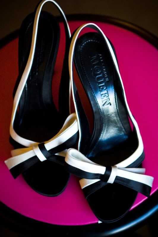 Alexander McQueen black and white striped satin slingback sandals
