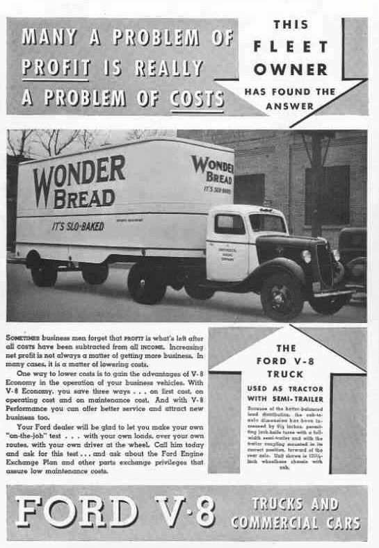 1935 Ford Truck, Closed Cab Semi Tractor Trailer, Flathead V8, 85 HP,Wonder Bread Delivery Truck