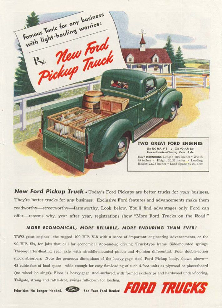 1946 Ford 114 Pickup Truck Ad, Advertisement, Flathead V8, Image