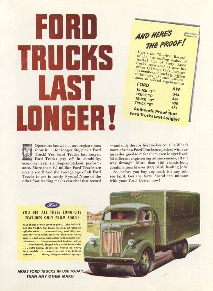 1946 Ford Cab Over Engine Truck, Ad, Advertisement, Flathead V8, Image