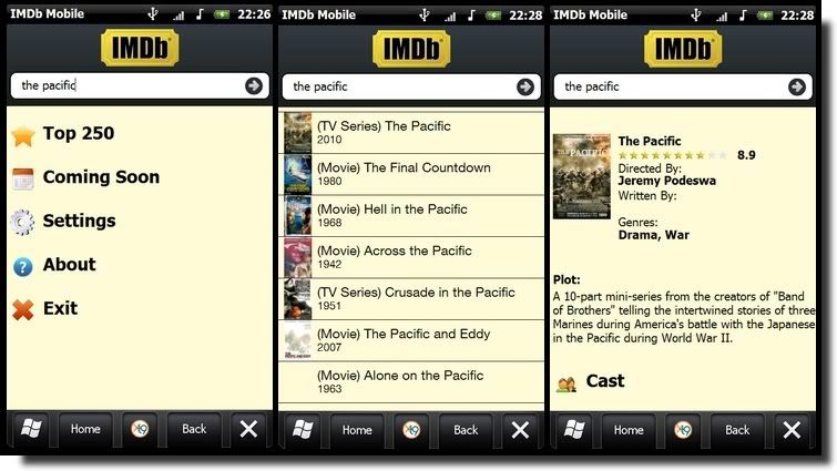 IMDb Mobile v0.7 [24/07/10]: Tra cứu thư viện phim ảnh trực tuyến