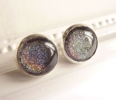 Nail polish post earrings silver colour glitter