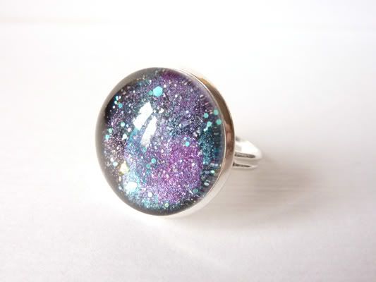 galaxy ring, silver ring, adjustable ring, starry ring, nail polish ring