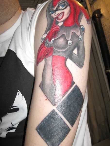 My Harley Quinn tattoo: Which is based on my original drawing (comparison of 