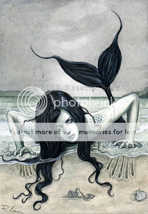 Fantasy PRINT Art Mermaid Gothic Dark Sea Beach Water  