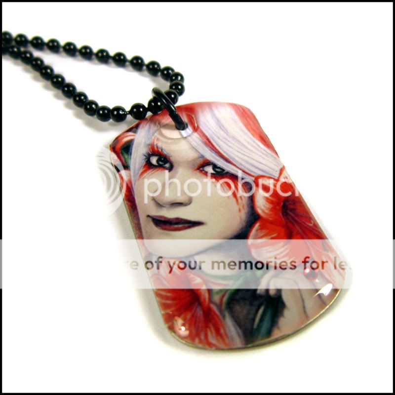 Dog Tag necklace Amaryllis Fantasy Fairy Flowers Red wc  