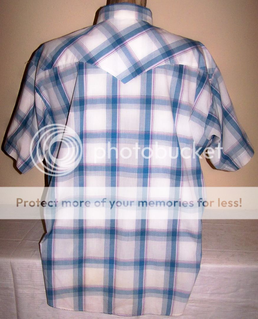 RUDDOCK WESTERN SHIRT SS WHT/BLUE PLAID METAL SNAPS  2X  