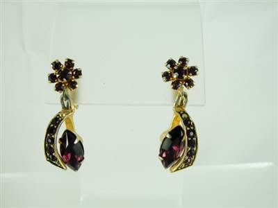 Pretty Vtg Dangle Clip Earrings w/Purple Rhinestones  