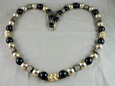 Great Vtg Arthur David Chunky Black & Gold Bead Necklace  