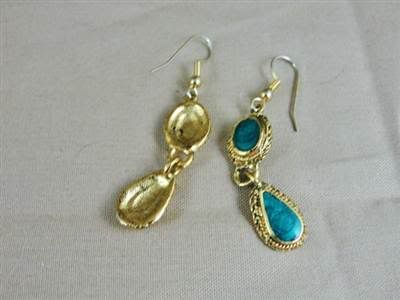 Nice Dangle Pierced Earrings w/Green Enamel  