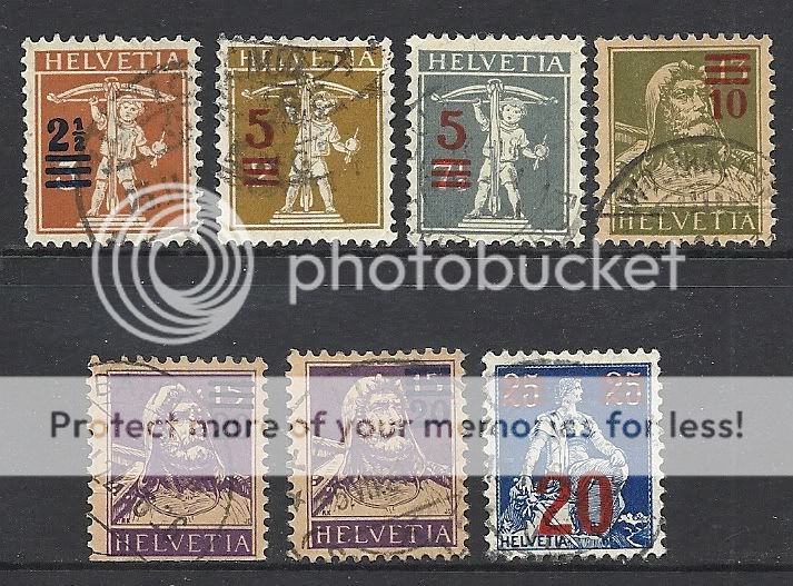 SWITZERLAND SCOTT 193   199 USED   1921 OVERPRINT ISSUES  