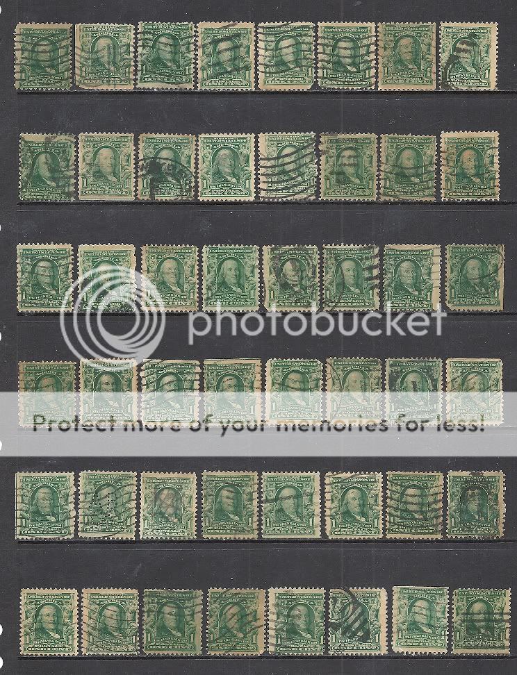 SCOTT 300 USED (48) STAMPS   UNCHECKED LOT   1903 1c BLUE GREEN 