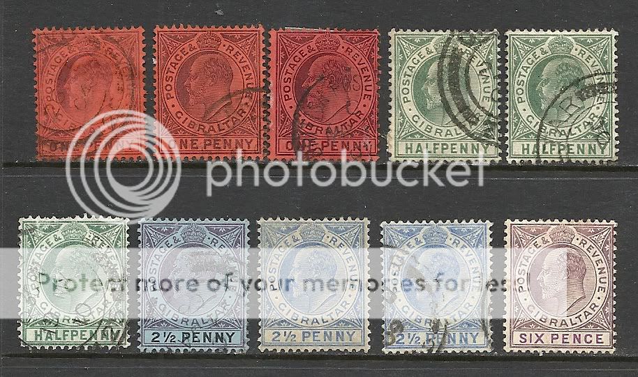 GIBRALTAR 1903   1912 M/U   EDWARD VII ISSUES (10)  