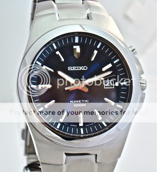 Seiko Mens Kinetic Watch Stainless Steel Band / Dark Blue Dial 