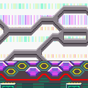 Cyber Track Zone, hexagon lights on metal floor with colored lined in background