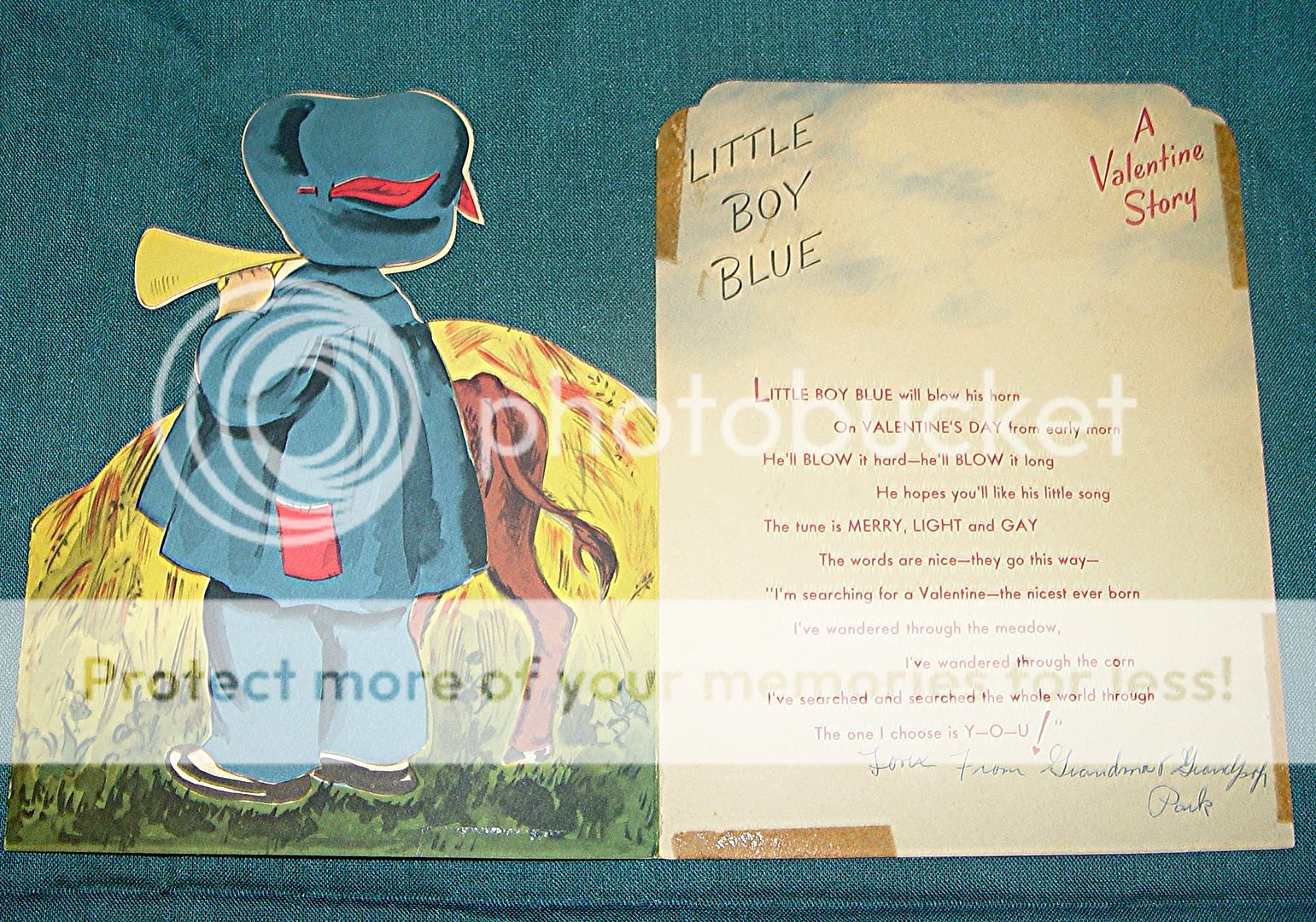 LG NORCROSS FOLD OUT VALENTINE VTG CARD BOY BLUE V 7  