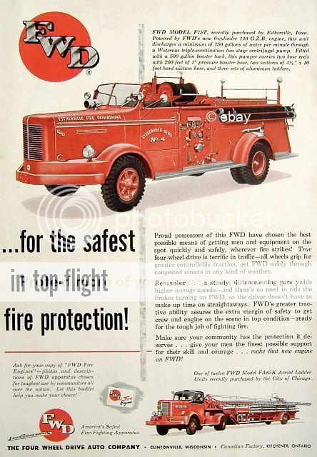 1950s FWD Print Ad Estherville IA Iowa Fire Department Truck