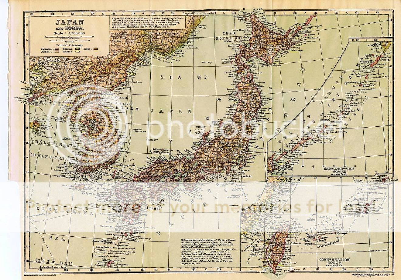 1910 Antique Japan Korea Large Old Map  